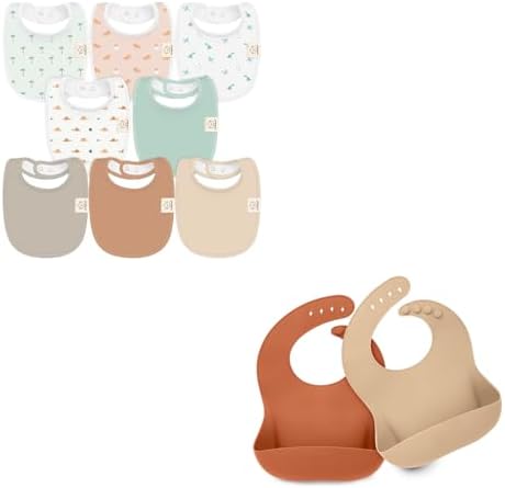 KeaBabies, 8 органических детских нагрудников для девочек и мальчиков и 2 упаковки силиконовых нагрудников для младенцев — детские нагрудники для прорезывания зубов для мальчиков и девочек, силиконовые детские нагрудники для еды KeaBabies