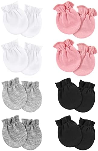 AQOKKA 8 Pairs Newborn Baby Hand Mittens No Scratch Cotton Elastic Wrist Infant Toddler Gloves for 0-6 Months Baby Boy Girls AQOKKA