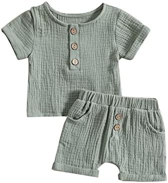 Летняя одежда для маленьких мальчиков, однотонная хлопковая льняная футболка с короткими рукавами для маленьких мальчиков, топы, повседневный комплект с шортами, комплект из 2 предметов MA&BABY