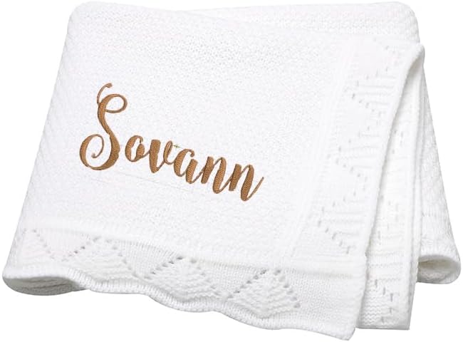 Embroidered Baby Blanket, Personalized Baby Blanket, Cozy Soft Cotton Knit Custom Name Blanket, Baby Gift, Gift for Newborns (Sky Blue) ZoikOm