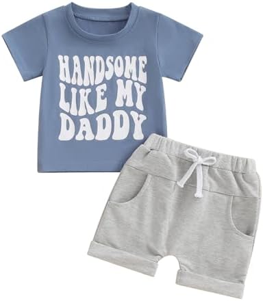 Летняя одежда для маленьких мальчиков, рубашка с короткими рукавами и буквенным принтом, комплект из топа и шорт, летняя одежда, 2 шт. Saliuentm
