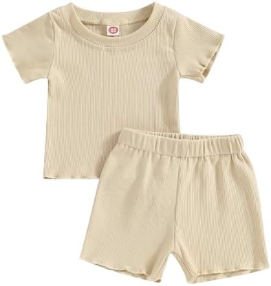 Kupretty/летняя одежда для маленьких девочек, вязаная футболка в рубчик с рюшами и короткими рукавами, топ + шорты, милый комплект одежды Kupretty