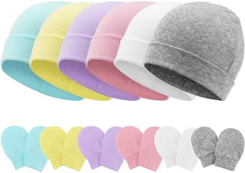 AQOKKA, 6 шт., шапочки и варежки для новорожденных, больничная шапочка для новорожденных от 0 до 6 месяцев, для маленьких мальчиков и девочек AQOKKA