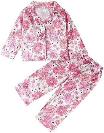 Детский атласный пижамный комплект для маленьких девочек и мальчиков, рубашка для сна на пуговицах, топ + длинные штаны, одежда для сна, одежда для дома SAYOO