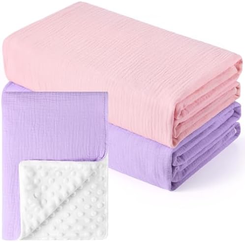 Buryeah 2 шт. детское одеяло 47 x 47 для новорожденных унисекс Minky Dot Blanke большая мягкая дышащая кровать детские муслиновые пеленальные одеяла Minky муслиновый хлопок спереди и флисовая подкладка в горошек (розовый, фиолетовый) Buryeah