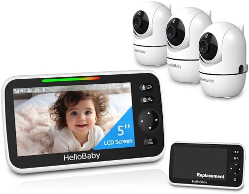 Детская радионяня HelloBaby с 3 камерами + один сменный экран HB6550, время автономной работы 30 часов, видеоняня без Wi-Fi, функция Time & Colck, камера с панорамированием и наклоном и зумом HelloBaby