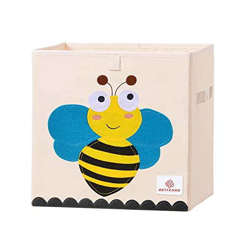 Складные контейнеры для хранения кубиков животных BETTENKO, моющиеся коробки-органайзеры для хранения игрушек, корзины для контейнеров для детей, мальчиков, девочек, детской комнаты, игровой комнаты, сундук для хранения с ручкой и обновленной полипропиленовой перегородкой, 13 дюймов (пчела) BETTENKO
