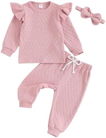 Fhutpw осенняя одежда для маленьких девочек, однотонный свитшот с длинными рукавами, топы, повседневные штаны, зимняя одежда для младенцев, От 0 до 3 лет Fhutpw