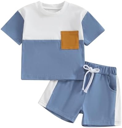 ZAXARRA/летняя одежда для маленьких мальчиков, контрастные цвета, детские футболки с короткими рукавами + детские шорты, одежда для маленьких мальчиков с карманами ZAXARRA