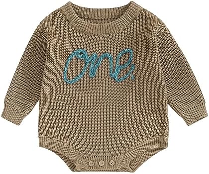 Вязаный свитер унисекс для маленьких девочек и мальчиков, комбинезон большого размера, милый наряд на первый день рождения, осенне-зимняя одежда Saliuentm