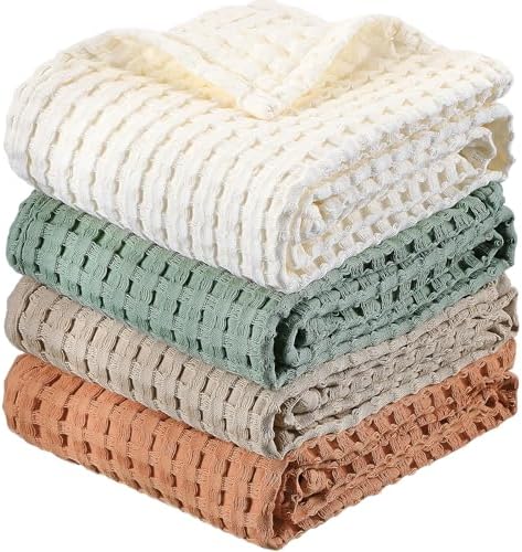 Buryeah 4 Pack Cotton Waffle Baby Blankets Neutral Toddler Blankets Lightweight Swaddle Blanket Soft Breathable Kids Throw Blanket for Boys and Girls, 30 x 40 in, 4 Colors Buryeah