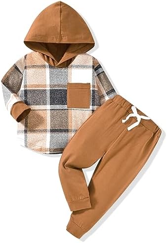 HINTINA клетчатый спортивный костюм для маленьких мальчиков, толстовка с капюшоном и длинными рукавами, толстовка с капюшоном, осенне-зимняя одежда, комплект одежды HINTINA