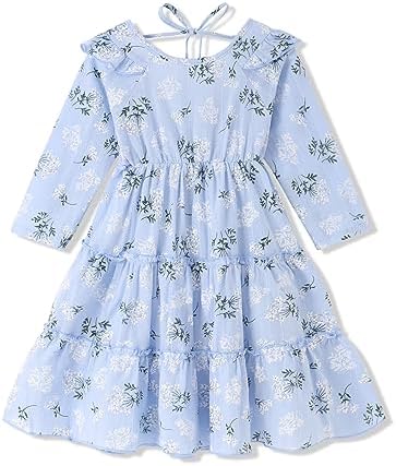 Hipea Toddler Girl Dress Long Sleeve Casual Backless Neck Fall Winter Dresses Girl Floral Dress Hipea