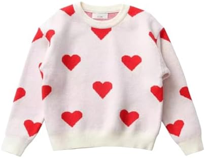 Наряд на день Святого Валентина для маленьких девочек, вязаный свитер с вышивкой в форме сердца, свитшот большого размера с круглым вырезом, весенняя одежда для девочек Wrrkayly