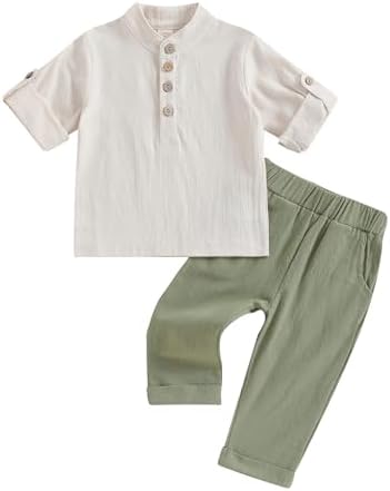 Karuedoo, одежда для маленьких мальчиков, хлопково-льняные рубашки на пуговицах, рубашки с длинными рукавами на пуговицах, повседневный комплект со штанами Karuedoo