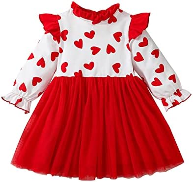 Noubeau/одежда на День святого Валентина для маленьких девочек, юбка-пачка с длинными рукавами и принтом сердца для маленьких девочек, платье с рюшами, одежда Noubeau