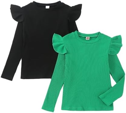 Рубашки для маленьких девочек, детские футболки с длинными рукавами и рюшами, блузка в рубчик для маленьких девочек, осенняя одежда для маленьких девочек, упаковка из 2 штук, от 12 месяцев до 5 лет ATCTBOGFS