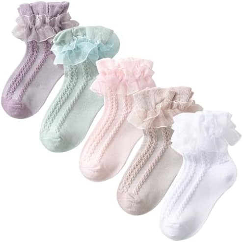FEOYA/хлопковые кружевные носки для девочек, носки до щиколотки с оборками, танцевальное платье принцессы, носки для маленьких детей, 5 пар FEOYA