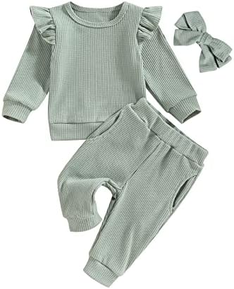 Осенние наряды из 3 предметов для маленьких девочек: комбинезон в рубчик с длинными рукавами + штаны с поясом + комплект с повязкой на голову, одежда для младенцев Semperwind