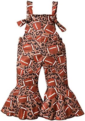 ROLZMOR Kids Toddler Baby Girl Game Day Outfits Sleeveless Jumpsuit Football Overall Romper Bell Bottoms Suspender Pants ROLZMOR