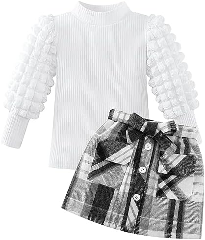 BOBORA Одежда для маленьких девочек, повседневный комплект с юбкой, однотонная водолазка, вязаный свитер, клетчатая мини-юбка, 2 шт., осенне-зимняя одежда BOBORA