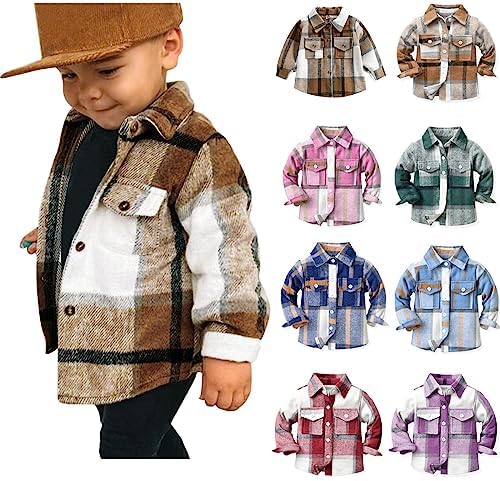 HIUARA Kids Toddler Flannel Shirt Jacket Plaid Long Sleeve Lapel Button Down Shacket Baby Boys Girls Fall Shirt Coat Outwear HIUARA