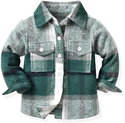 HIUARA Kids Toddler Flannel Shirt Jacket Plaid Long Sleeve Lapel Button Down Shacket Baby Boys Girls Fall Shirt Coat Outwear HIUARA