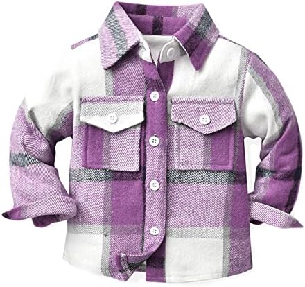HIUARA Kids Toddler Flannel Shirt Jacket Plaid Long Sleeve Lapel Button Down Shacket Baby Boys Girls Fall Shirt Coat Outwear HIUARA