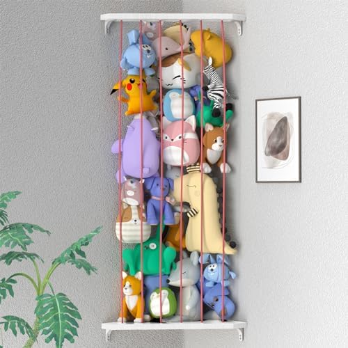 Stuffed Animal Storage Wood Soft Toy Shelf with Adjustable Length Large Corner Plush Toys Holder for Nursery Play Room Bedroom Kid Room Zayysoha