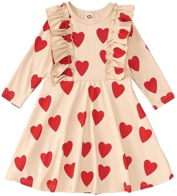 IZYJOY/платье на День святого Валентина для маленьких девочек, платья в рубчик с рюшами и сердечками для маленьких девочек, весенний наряд с длинными рукавами IZYJOY