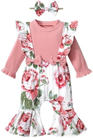 Qaoerde, одежда для маленьких девочек, расклешенные подтяжки с длинными рукавами, расклешенная домашняя одежда для маленьких девочек, комбинезон для новорожденных девочек, комбинезон Qaoerde