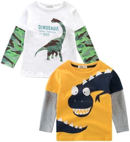 Рубашки с длинными рукавами HZXVic для мальчиков, футболки для малышей, хлопковые детские топы с круглым вырезом, футболка с рисунком, комплект из 3 шт. HZXVic