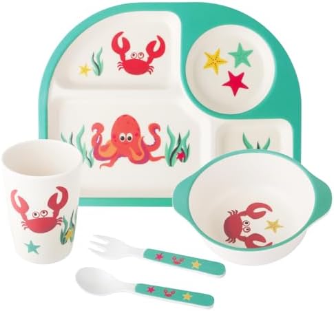 Бамбуковый набор посуды для малышей, набор детской посуды из 5 предметов, набор бамбуковых детских тарелок и мисок, наборы детской посуды с тарелкой, миской, чашкой, вилкой и ложкой Qshare