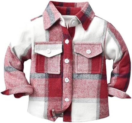 RUIBETYHUA Baby Boys Girls Plaid Flannel Shirts Long Sleeve Lapel Button Down Shirt Jacket Tops for Kids 1-6T RUIBETYHUA