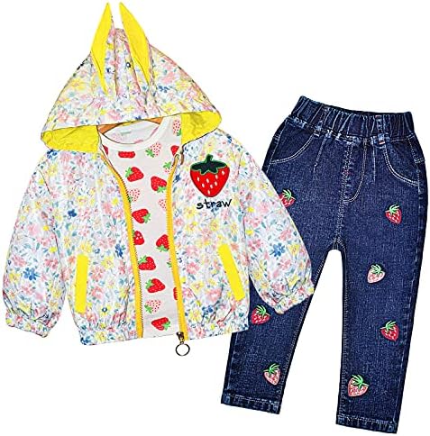Peacolate Весенне-Осенний комплект одежды для маленьких девочек, футболка из 3 предметов с длинными рукавами, джинсовая куртка и джинсы Peacolate