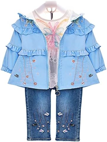 Peacolate Весенне-Осенний комплект одежды для маленьких девочек, футболка из 3 предметов с длинными рукавами, джинсовая куртка и джинсы Peacolate