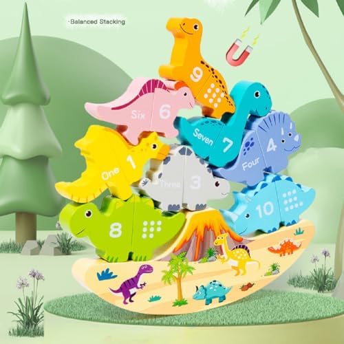 Детская игрушка Монтессори в подарок Деревянные магнитные блоки для укладки динозавров, игра для укладки животных в баланс, игра для маленьких девочек и мальчиков, подарки для маленьких мальчиков Идеи подарков на день рождения Generic