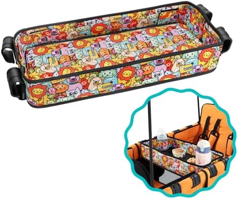 Поднос для закусок в коляске с 4 подстаканниками для серии Wonderfold Wagon W, двусторонний дизайн: сторона из искусственной кожи для легкой чистки, сторона из полиэстера для долговечности, животный принт (модели W4) Salcod