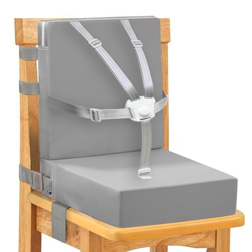Сиденье-подушка для малышей для обеденного стола, 5-точечная пряжка, повышенная безопасность, 2 шт., водонепроницаемая полиуретановая подушка, легко чистящаяся подставка для обеденного стола, регулируемые ремни безопасности для малышей и нескользящее дно (серое) SMZCTYI