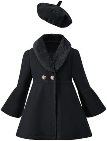 IDOPIP платье для маленьких девочек, пальто, детское двубортное шерстяное пальто с меховым воротником, зимний теплый плащ, верхняя одежда с шапкой IDOPIP