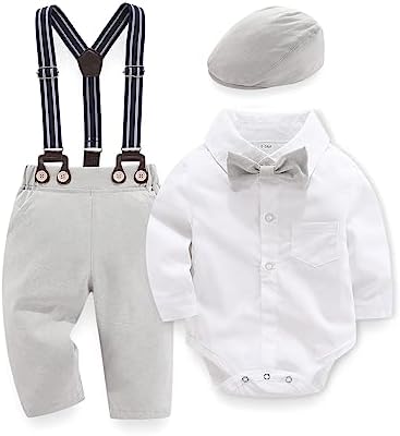 Hresadio, одежда для маленьких мальчиков, деловой костюм, джентльменский наряд, платье, комбинезон + брюки на подтяжках + берет, шапка + галстук-бабочка, комплект для малышей Hresadio
