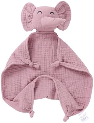 okdiy Organic Elephant Lovey,Muslin Security Blankets for Babies,Elephant Baby Stuffed Animal for Newborn,Baby Snuggle Toy,Baby Gift for Boys and Girls (Khaki) Okdiy