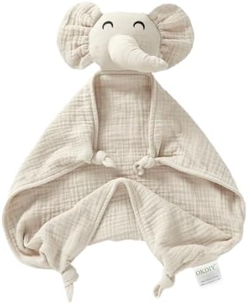 okdiy Organic Elephant Lovey,Muslin Security Blankets for Babies,Elephant Baby Stuffed Animal for Newborn,Baby Snuggle Toy,Baby Gift for Boys and Girls (Khaki) Okdiy