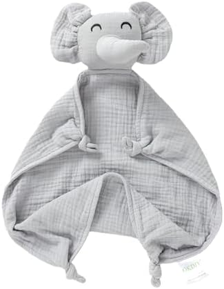 okdiy Organic Elephant Lovey,Muslin Security Blankets for Babies,Elephant Baby Stuffed Animal for Newborn,Baby Snuggle Toy,Baby Gift for Boys and Girls (Khaki) Okdiy