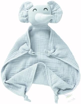 okdiy Organic Elephant Lovey,Muslin Security Blankets for Babies,Elephant Baby Stuffed Animal for Newborn,Baby Snuggle Toy,Baby Gift for Boys and Girls (Khaki) Okdiy