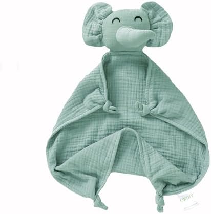 okdiy Organic Elephant Lovey,Muslin Security Blankets for Babies,Elephant Baby Stuffed Animal for Newborn,Baby Snuggle Toy,Baby Gift for Boys and Girls (Khaki) Okdiy