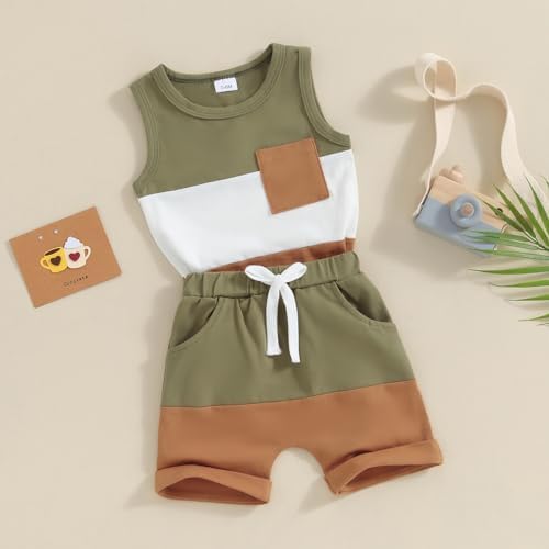 Xiaodriceee, комплект летней одежды из 2 предметов для маленьких мальчиков, контрастные цвета, топы без рукавов, футболка, шорты, комплект милой одежды Xiaodriceee