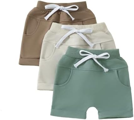MAINESAKA Шорты для маленьких мальчиков, комплект из 3 лет, однотонные махровые шорты с завязками для активного отдыха, хлопковые спортивные штаны без застежки MAINESAKA