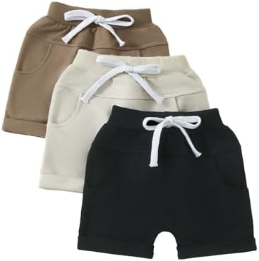 MAINESAKA Шорты для маленьких мальчиков, комплект из 3 лет, однотонные махровые шорты с завязками для активного отдыха, хлопковые спортивные штаны без застежки MAINESAKA