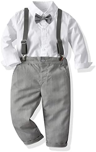Костюмы для малышей, комплекты одежды для маленьких мальчиков, рубашки с галстуком-бабочкой, брюки с подтяжками, 4 шт., наряды джентльмена, костюм для 6 месяцев, 6 лет CORATED